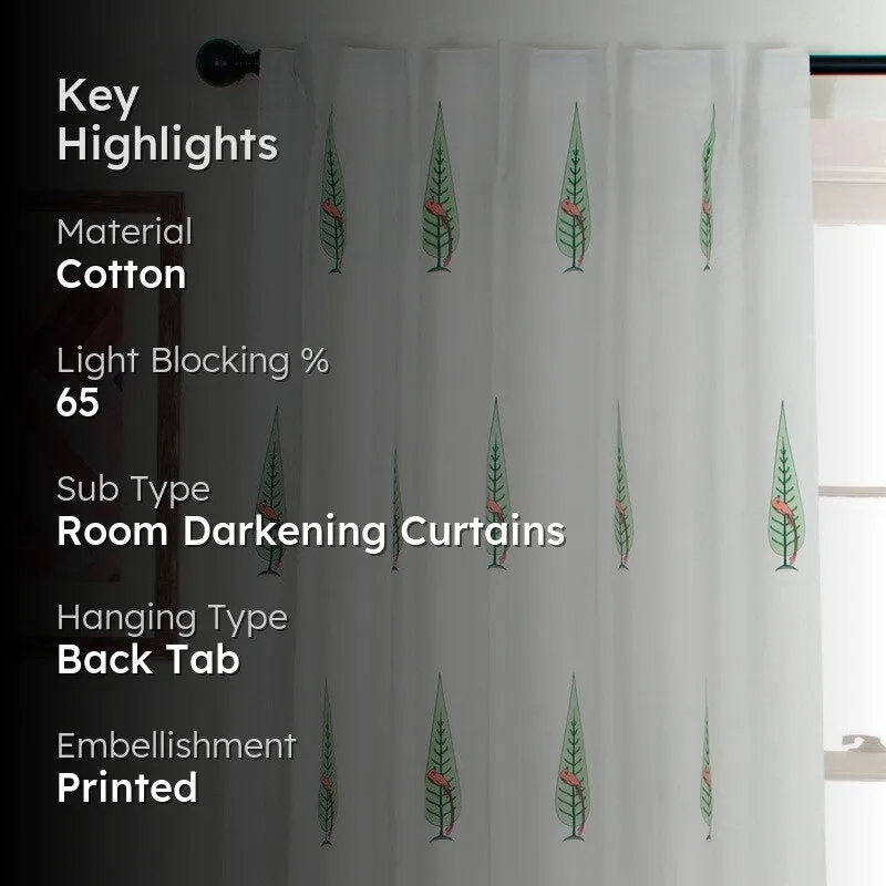 Coral Leafy Escape Cotton Room Darkening Curtains with tropical leaf print, feature view