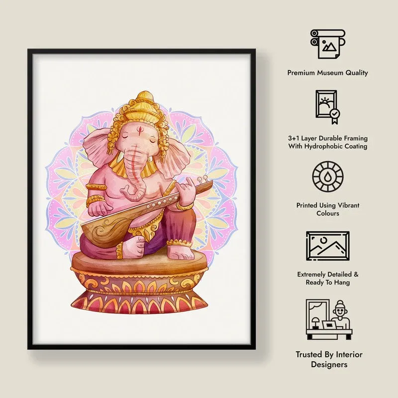Veena Vinayaka Archival Paper Wall Art With Frame media 9