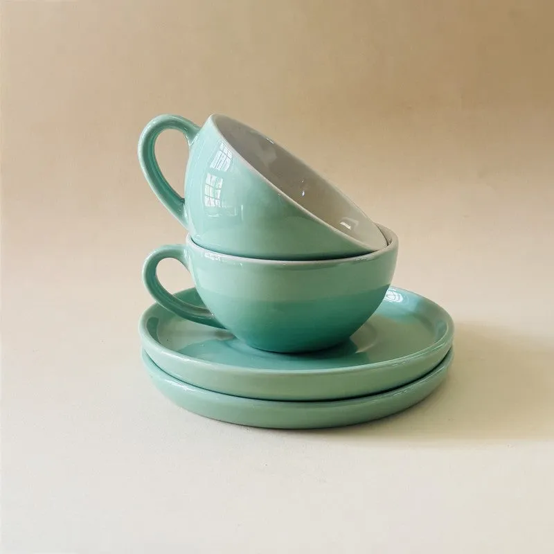 Ceramic Cup & Saucer (Sage Green/240 mL Each) - Set of Two media 5