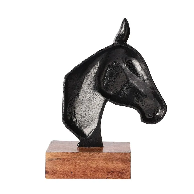 Noir Stallion Horse Head Aluminium Showpiece - Black media 4