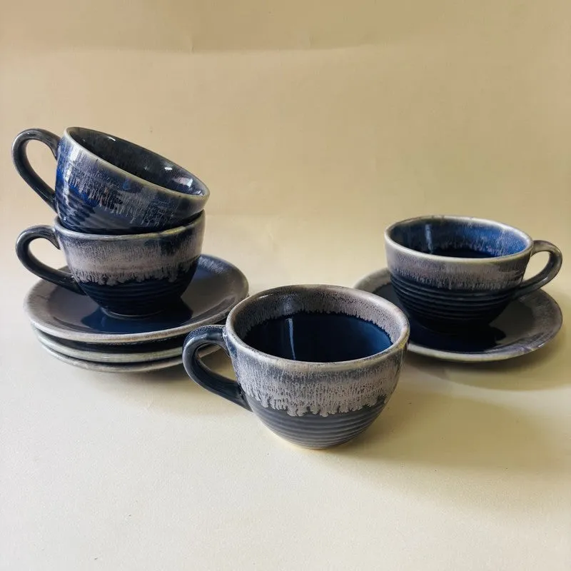 Ceramic Cup & Saucer (Blue/180 mL Each) - Set of Four media 6