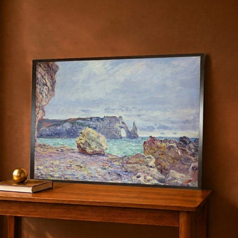 Etretat Beach And Falaise D'Aval Canvas Wall Painting - 16 x 12 Inches