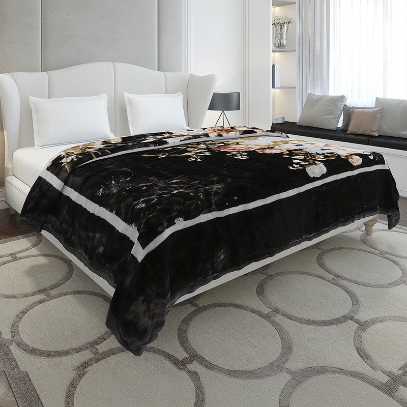 Monte Carlo Midnight Blossom Blanket(Black,Beige) - 947 GSM