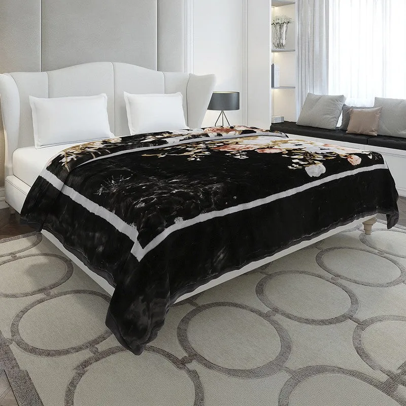 Monte Carlo Midnight Blossom Blanket(Black,Beige) - 947 GSM media 1