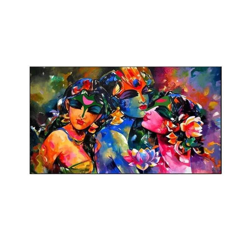 Krishnas Colorful Bliss Canvas Wall Painting With Frame media 4