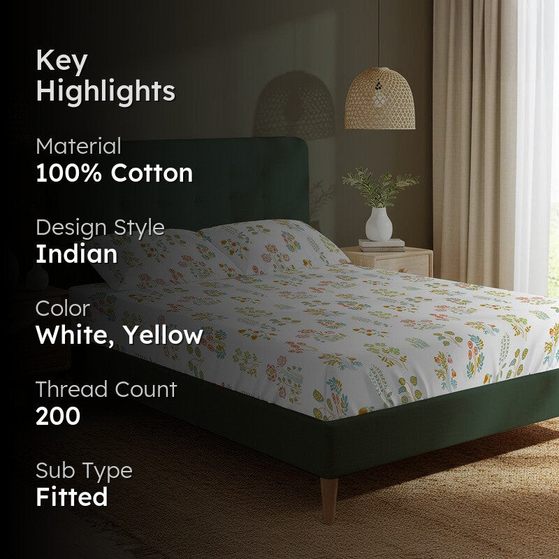 Urban Space AbstraLux Fitted Cotton Bedsheet (Yellow) - 200 TC media 2