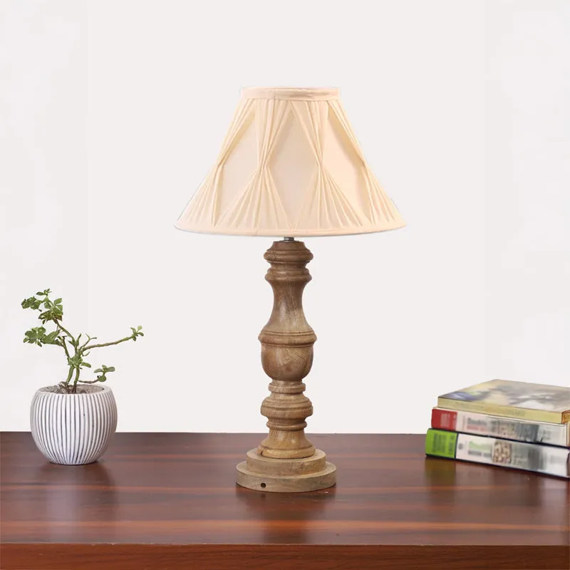 Pleatra Pinch Carve Wooden Table Lamp - Ivory,Brown media 3