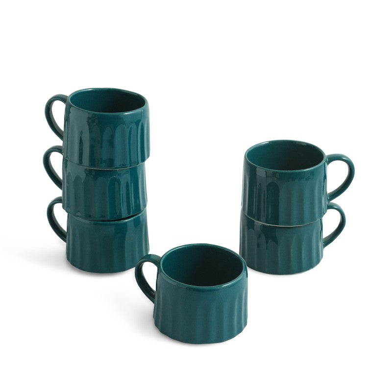 Aqua Ceramic Coffee Mug (250 mL Each) - Set Of Six media 3