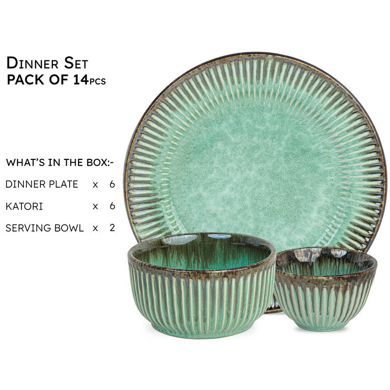 Mintora Green Ceramic Dinner Set - 14 Piece Set media 5