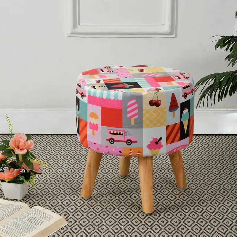 Avira Icecream-print Multicolor Engineered Wood Ottoman media 1