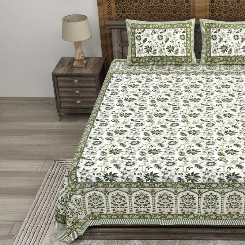 Craftet Cotton Bedsheet (Olive Green,White) - 240 TC media 3