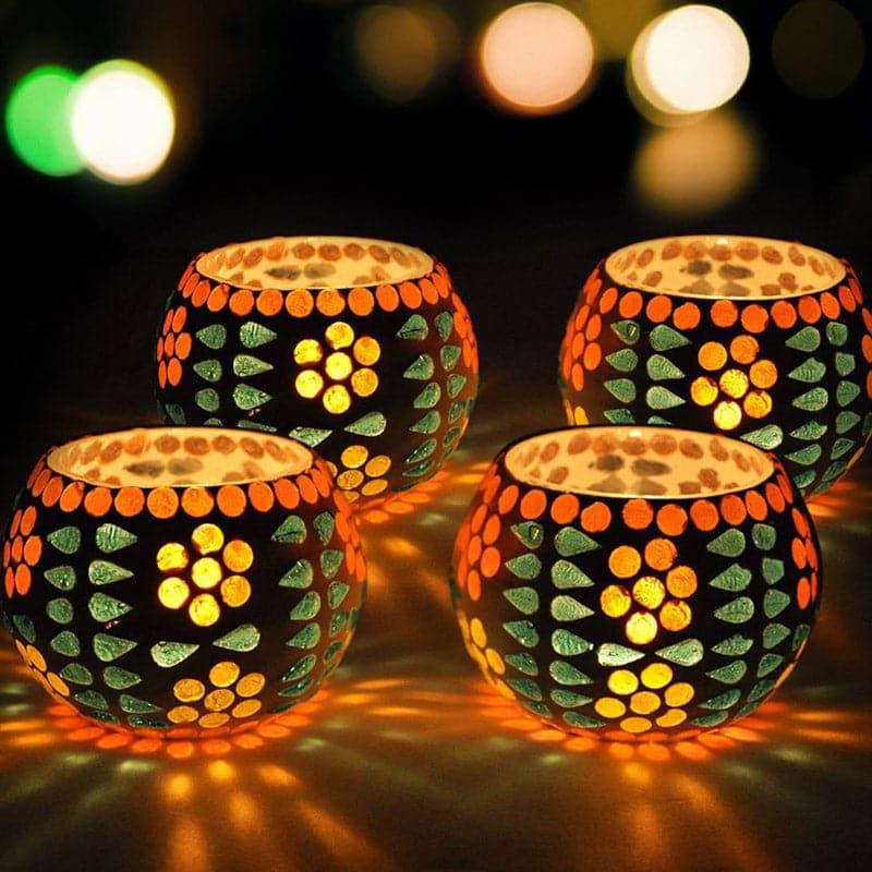 Floral Dot Tealight Candle Holder - Set Of Four