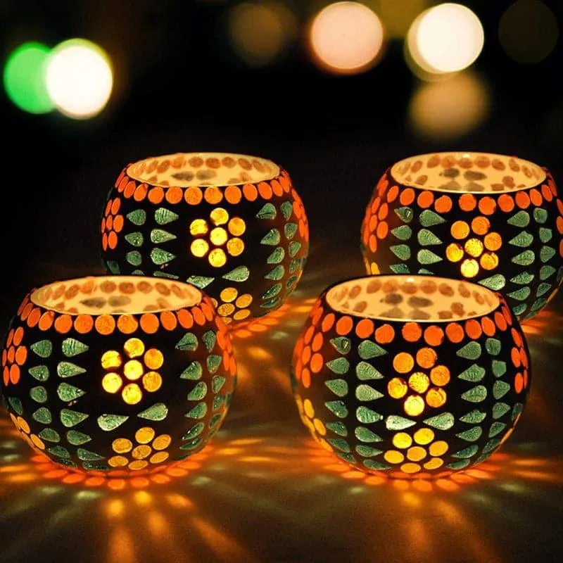 Floral Dot Tealight Candle Holder - Set Of Four media 1