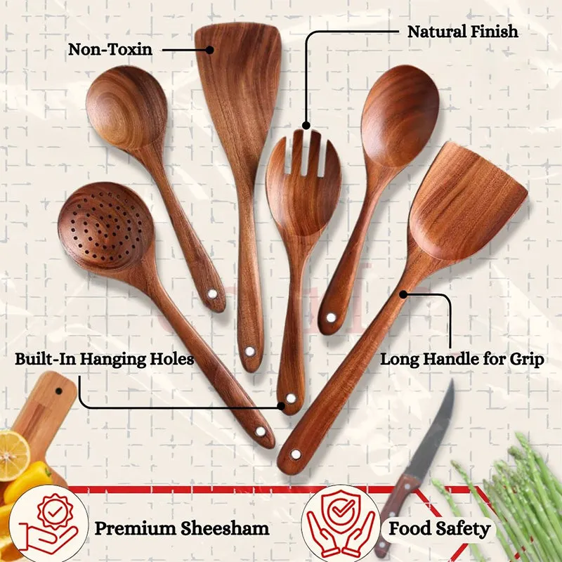 Veneera Sheesham Wood Serving Spoon - Six Piece Set media 4