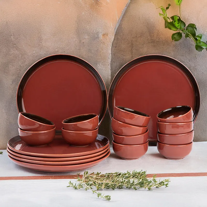 Caspian Porcelain Dinner Set (Brown/160 mL) - 18 Piece Set media 1