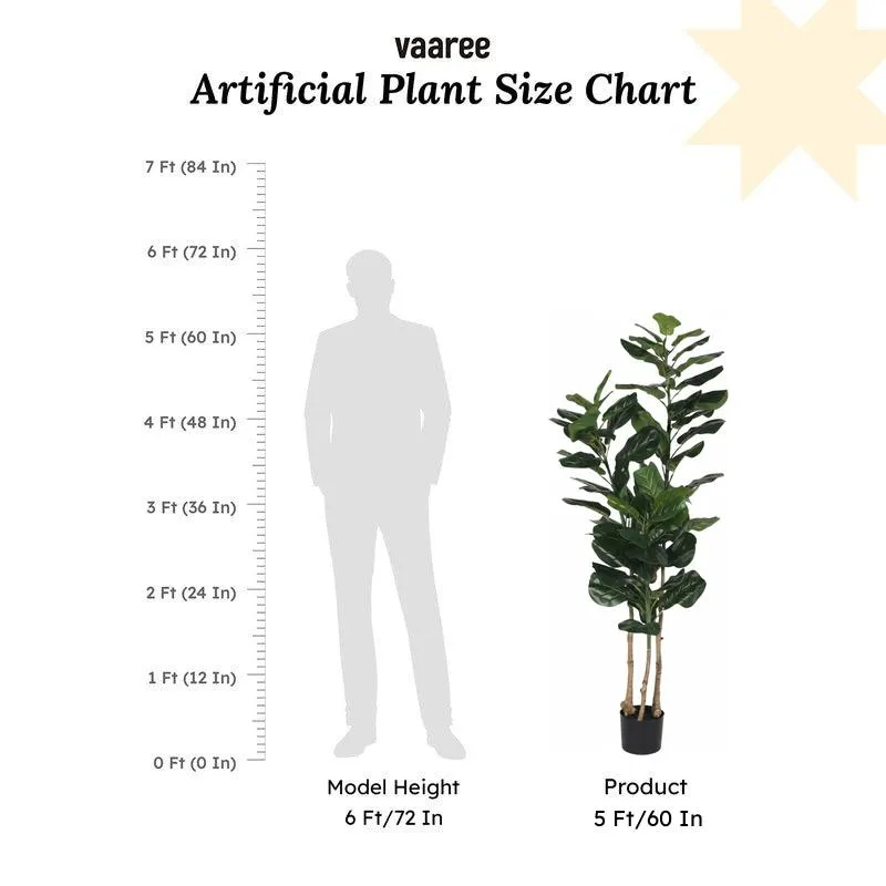 Faux Lush Fiddle Leaf Fig Plant With Black Plastic Pot - 5 Feet media 6