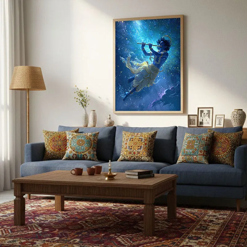 Lord Krishnas Cosmic Divine Dance II Archival Paper Wall Art - Natural Brown Frame media 4