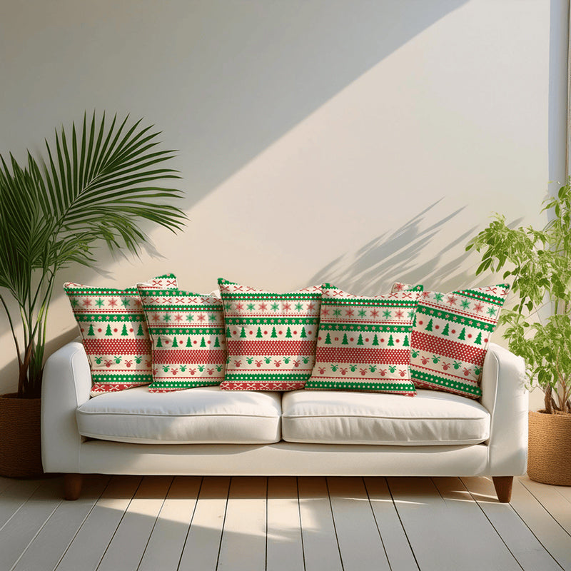 Festive Stitches Velvet Christmas Cushion Cover - Set Of Five media 2
