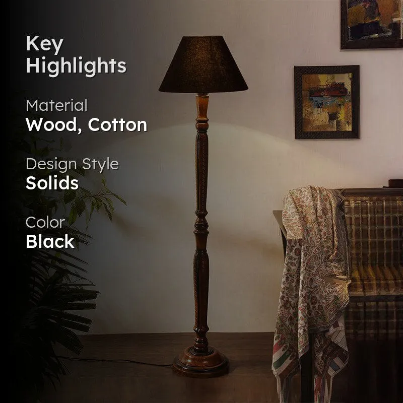 Hima Vintage Wooden Floor Lamp - Black media 2