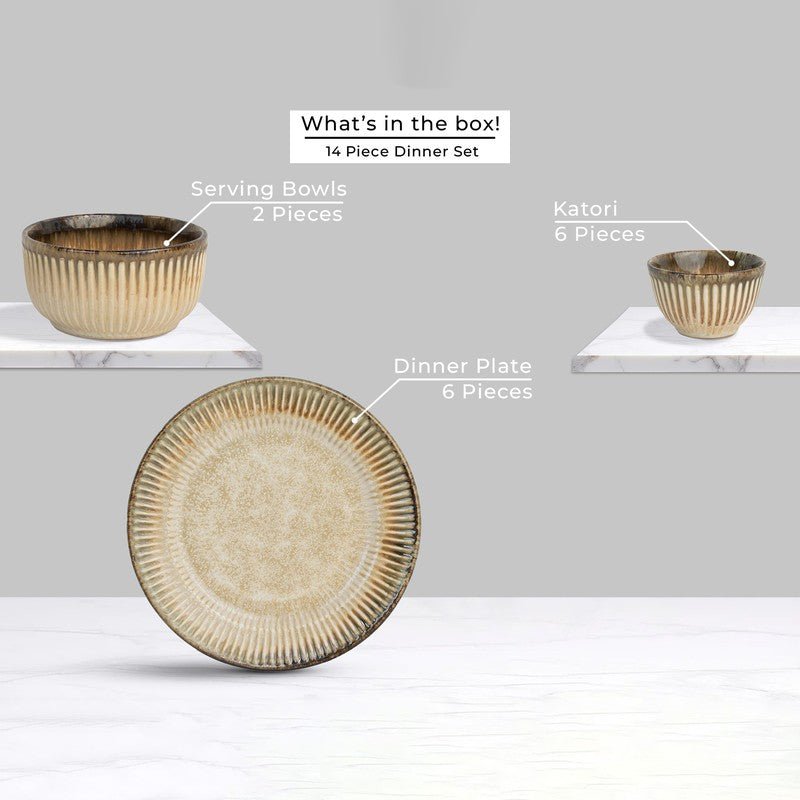 Mintora Beige Ceramic Dinner Set - 14 Piece Set media 4