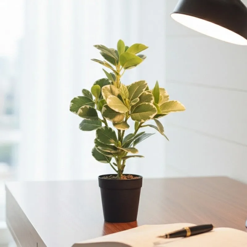Artificial White Quercus Leaf Big Plant With Black Fiber Pot - 1.3 Feet media 5