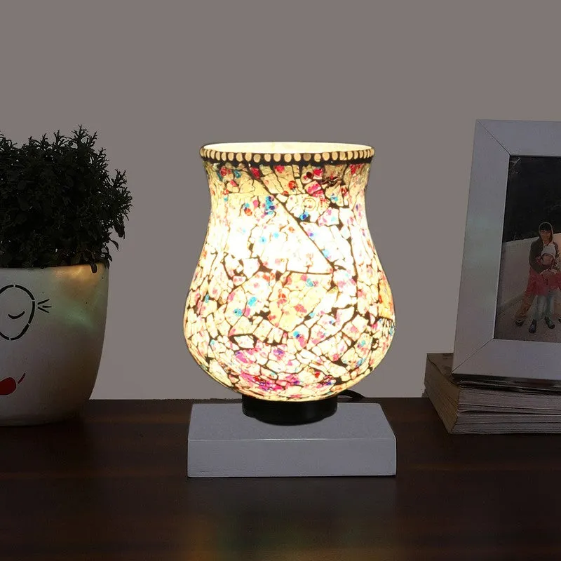 Glowfire Mosaic Glass Table Lamp With Wooden Base - Multicolor media 1