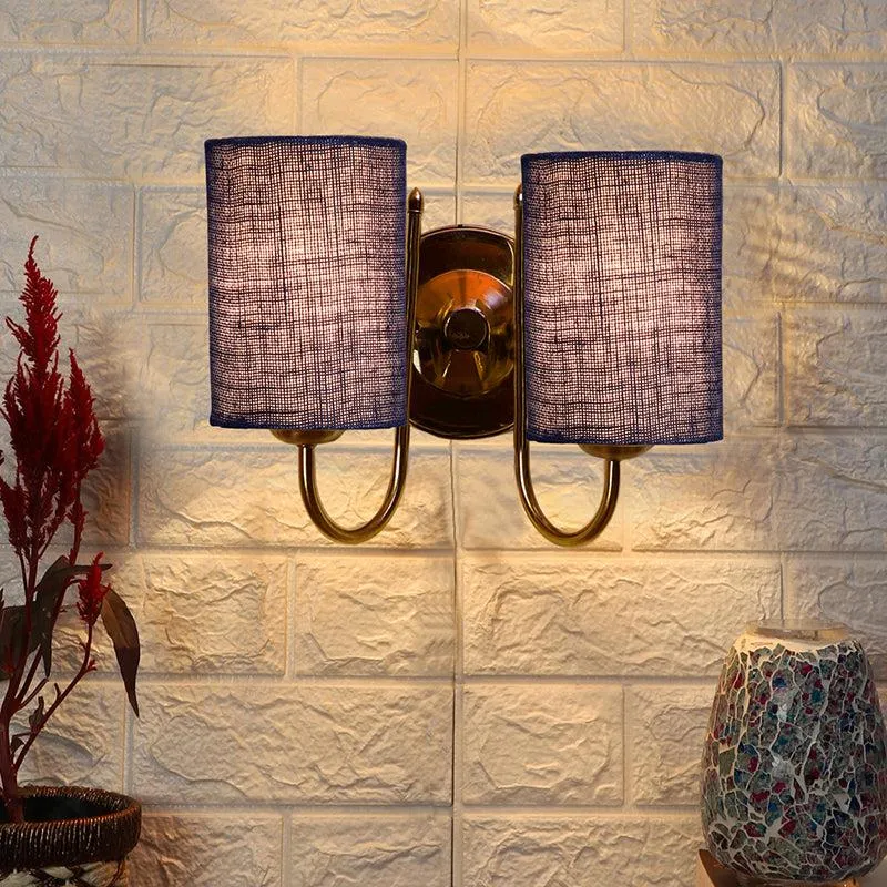 Veda Duo Cylindrical Fabric & Metal Wall Lamp - Blue media 1