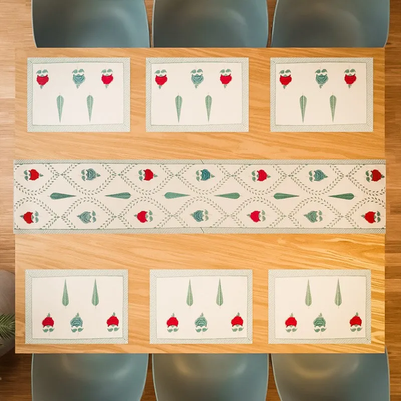 Serene Setting Cotton Table Linen Set (Red) - Seven Piece Set media 3
