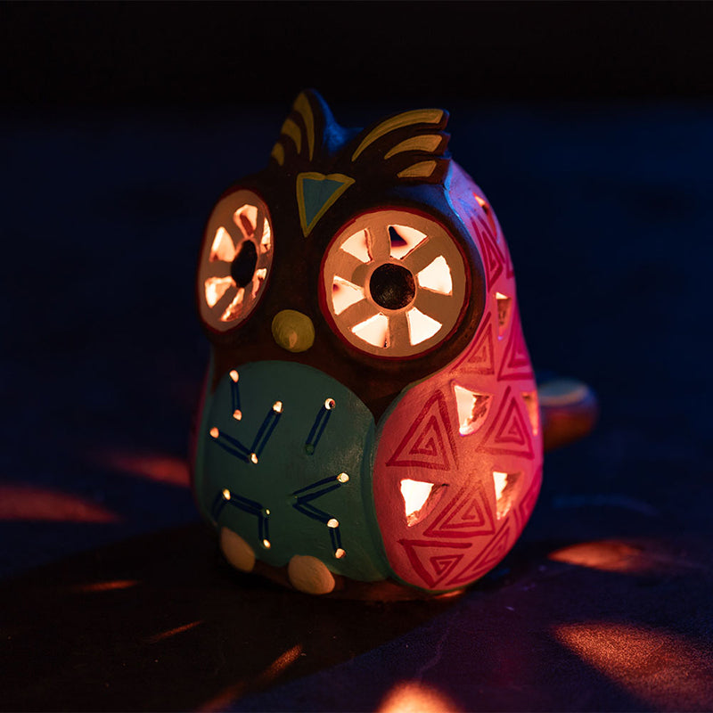 Lumi Owl Terracotta Tea Light Holder - Pink media 4