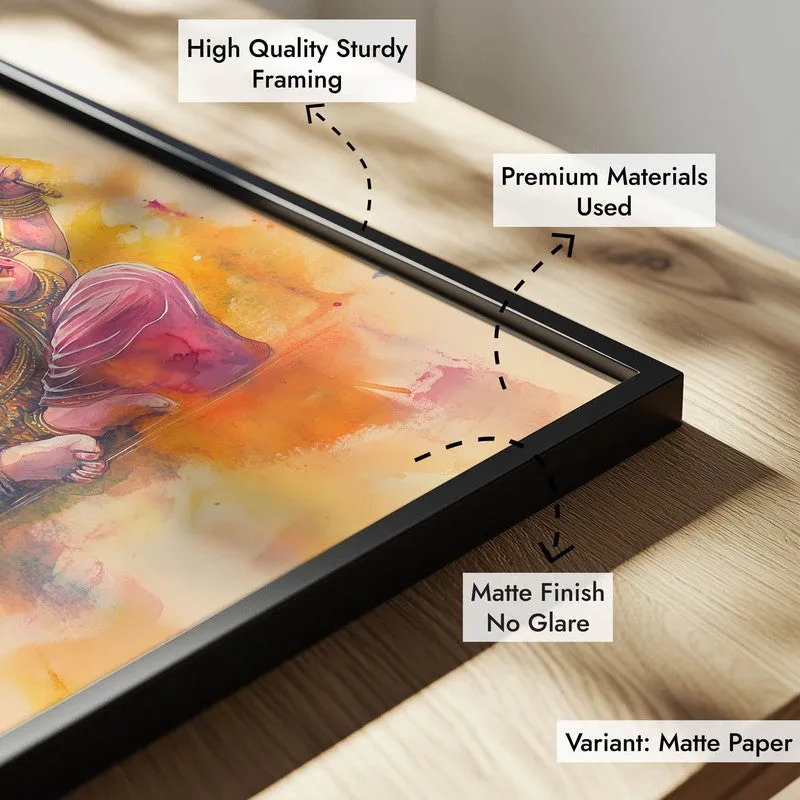 Divine Vakratunda Spiritual Archival Paper Wall Painting With Frame - Black media 8