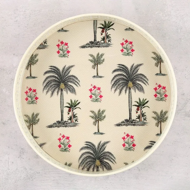 India Circus Palmtree Ivory Round Galvanized Iron Serving Tray media 3