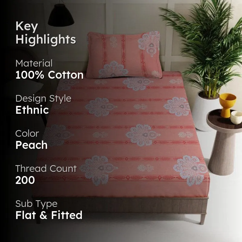 Vidushi Printed Cotton Bedsheet (Peach) - 200 TC media 2