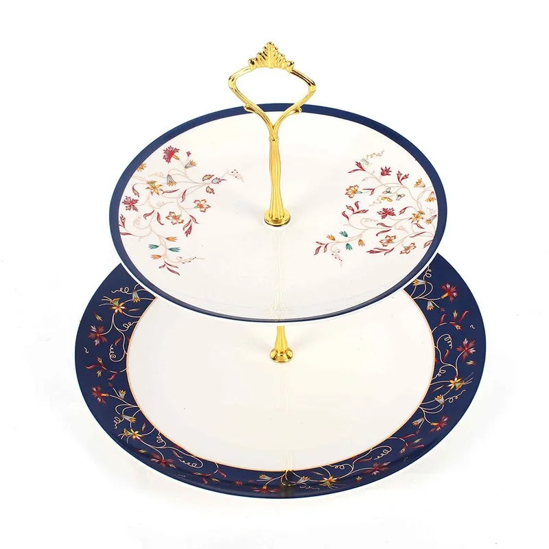 PetalGrace Tiered Cake Stand - White,Blue media 4