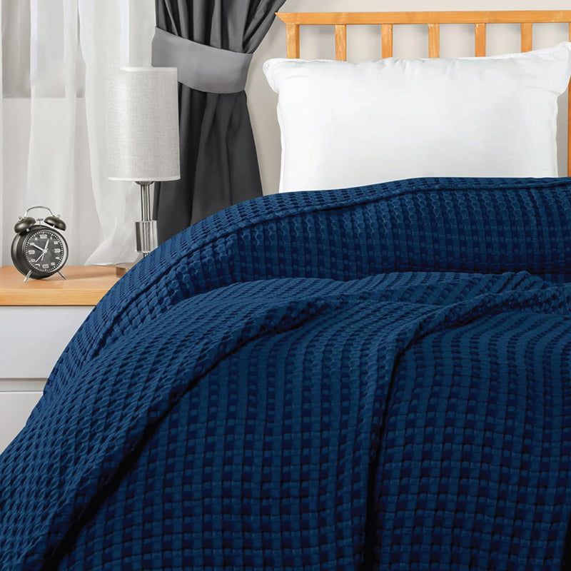 Urban Space Waffle Cotton Blanket (Navy) - 250 GSM media 4