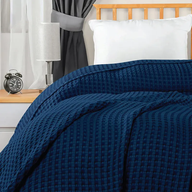 Urban Space Waffle Cotton Blanket (Navy) - 250 GSM media 4