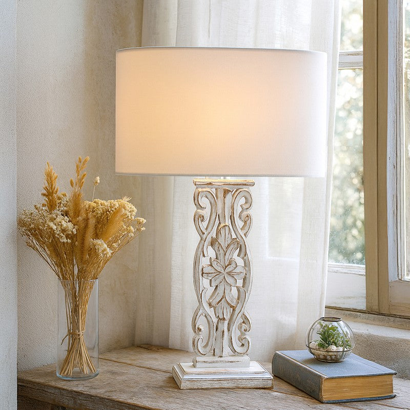 Meraki Curved Fabric Table Lamp - White