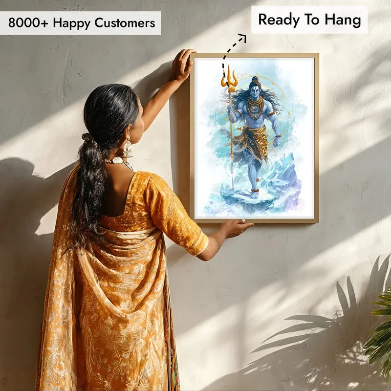 Mahadev with Trishul Divine III Archival Paper Wall Art - Natural Brown Frame media 7