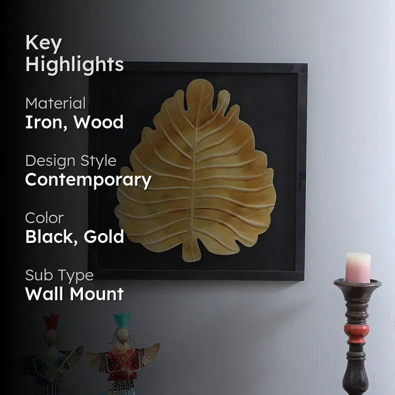 Solitary Leaf Iron Wall Accent With Wooden Frame media 2