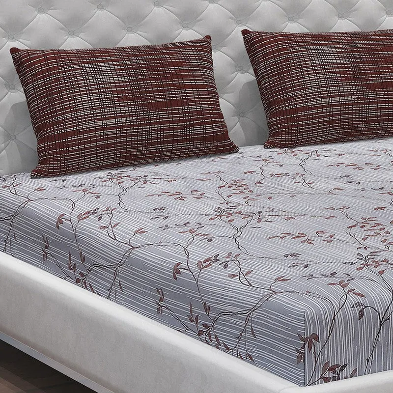 Monte Carlo Flora Form Cotton Bedsheet (White,Brown) - 104 TC media 5