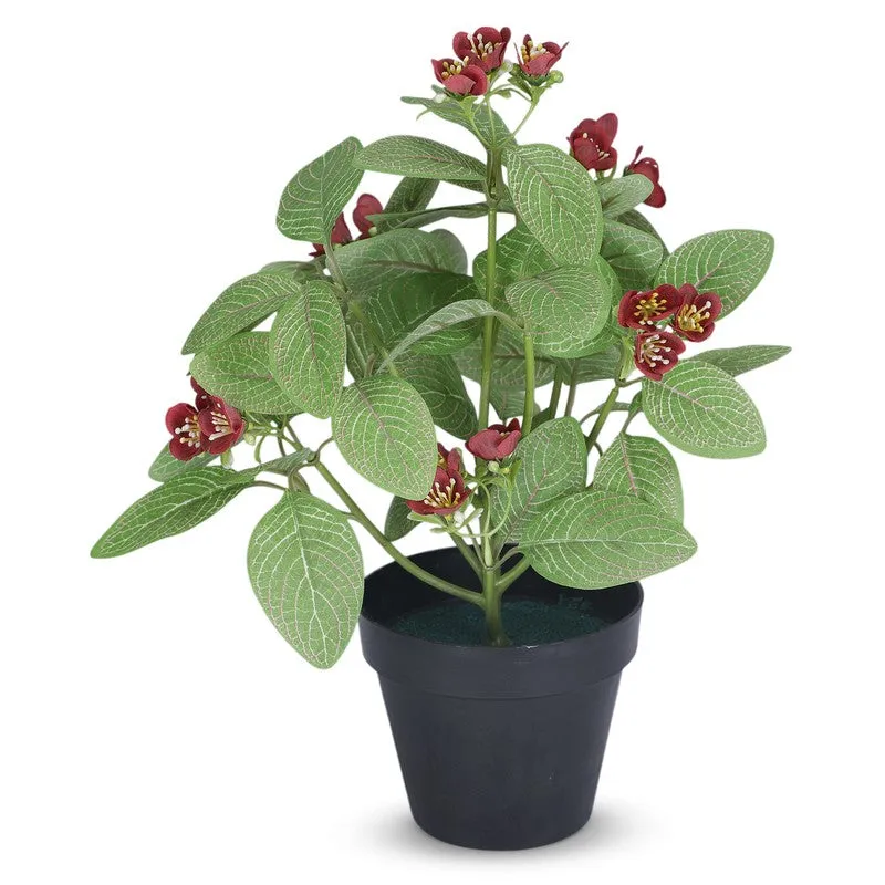 Artificial Red Blossom Plant With Black Plastic Pot media 3