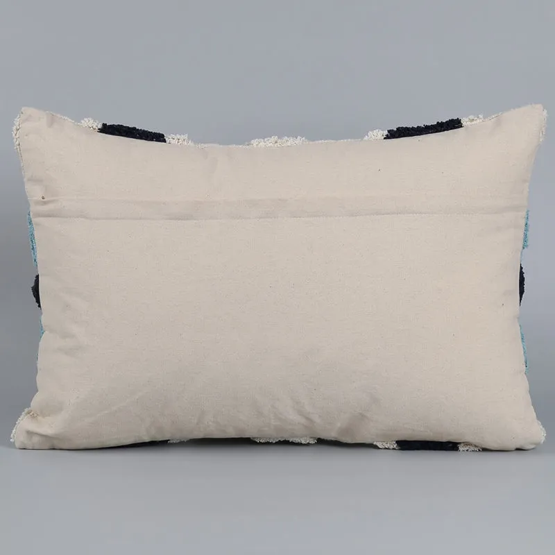India Circus Terra Spades Tufted Cotton Cushion Cover (White & Blue) - Set Of Two media 5