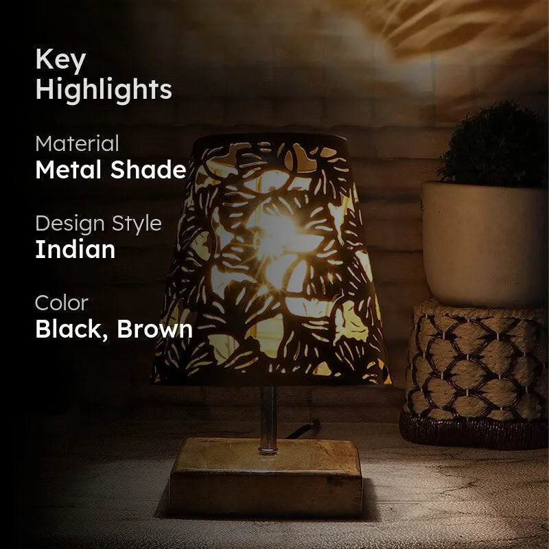 Niksha Flora Etched Metal Table Lamp - Black,Brown media 2