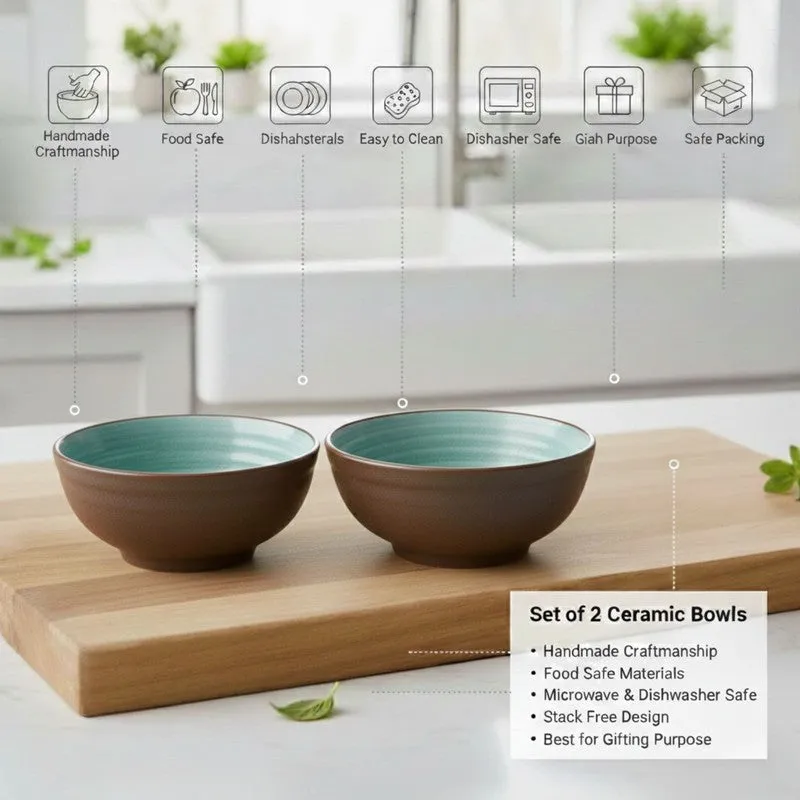 Bowluxe Ceramic Snack Bowls (Green, 180 mL Each) - Set Of Two media 4