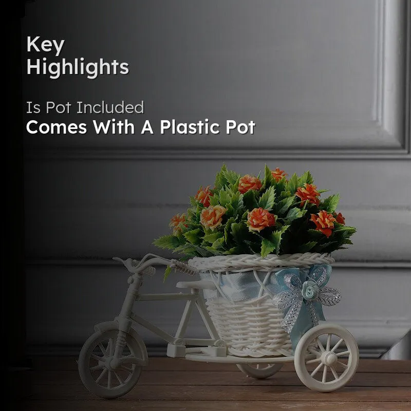 Faux Orange Rose Plant On Cycle Rikshaw media 2