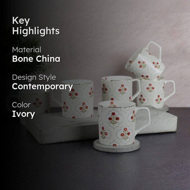 India Circus Bone China Tea Cup (220 mL Each)/Ivory)-  Set of Six media 2