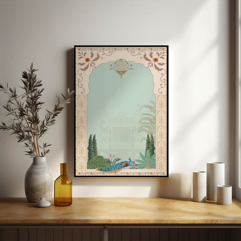 Imperial Peacock Framed Mughal Canvas Wall Painting media 6