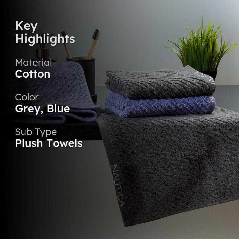 Nautica Riviera Soft Cotton Hand & Face Towel (Light Blue & Dark Grey) - Set Of Four media 2