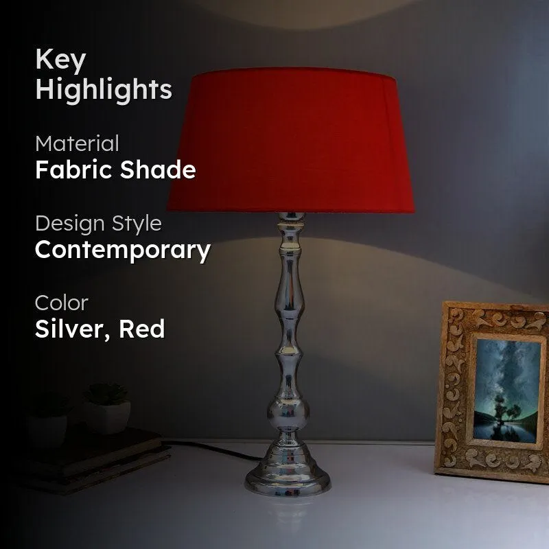 Graceful Gleam Silver Fabric Table Lamp - Silver,Red media 2
