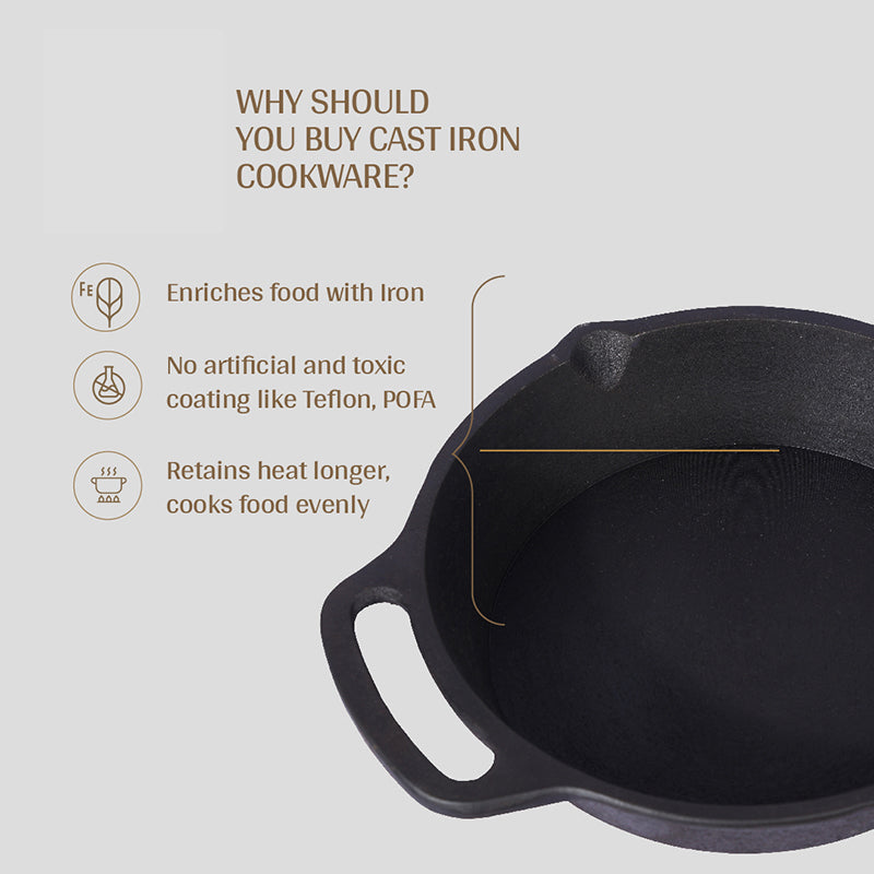 Pure Cast Pre-Seasoned Cast Iron Kadhai Skillet (2000 mL) - 24 cm media 3