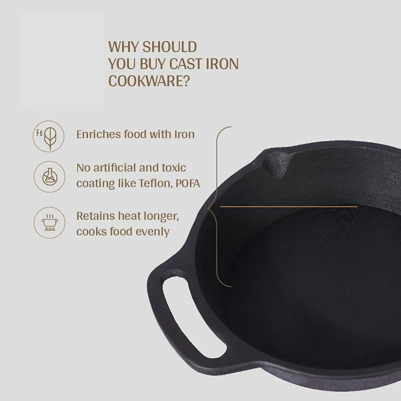 Pure Cast Pre-Seasoned Cast Iron Kadhai Skillet (2000 mL) - 24 cm media 3